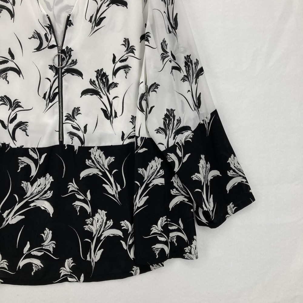 Alfani Blouse Womens 3X Black White Floral Zip Front Long Sleeve Pullover Tunic - Picture 3 of 11